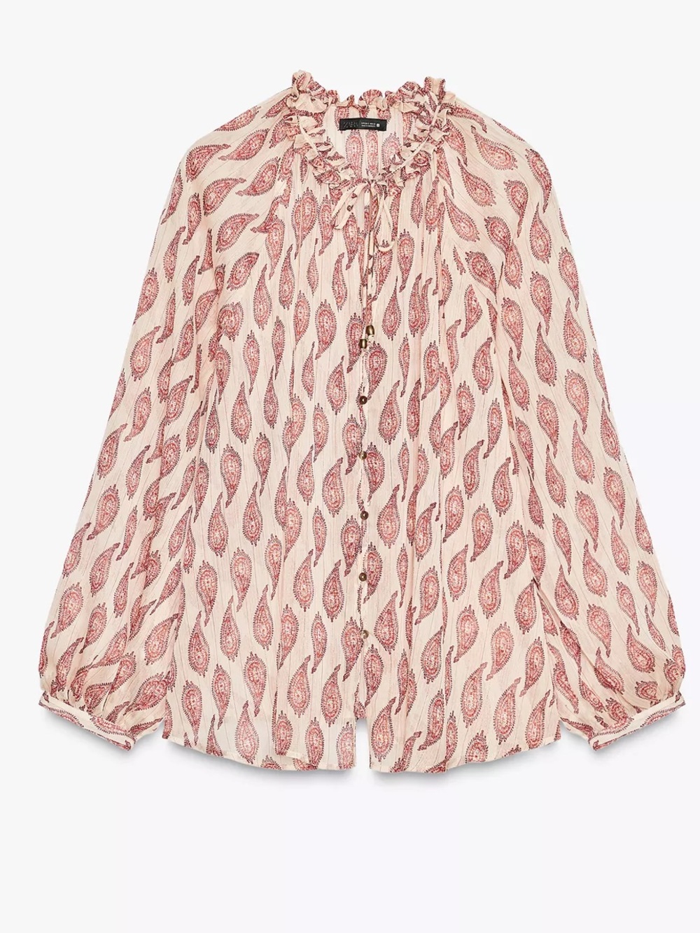Zara Cream Blouse with Pink Paisley Print